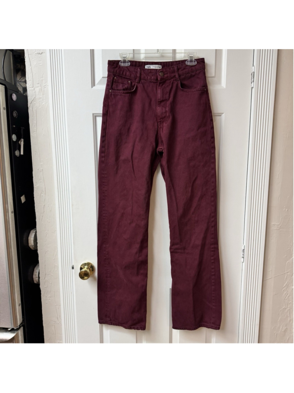 Zara Women's Maroon Jeans Size 6 High Rise Wide Leg Cotton Blend Denim Pants